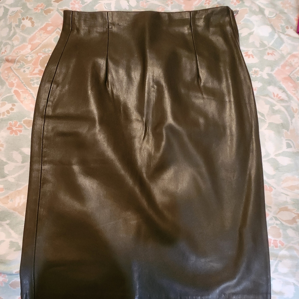 Olive green faux leather skirt